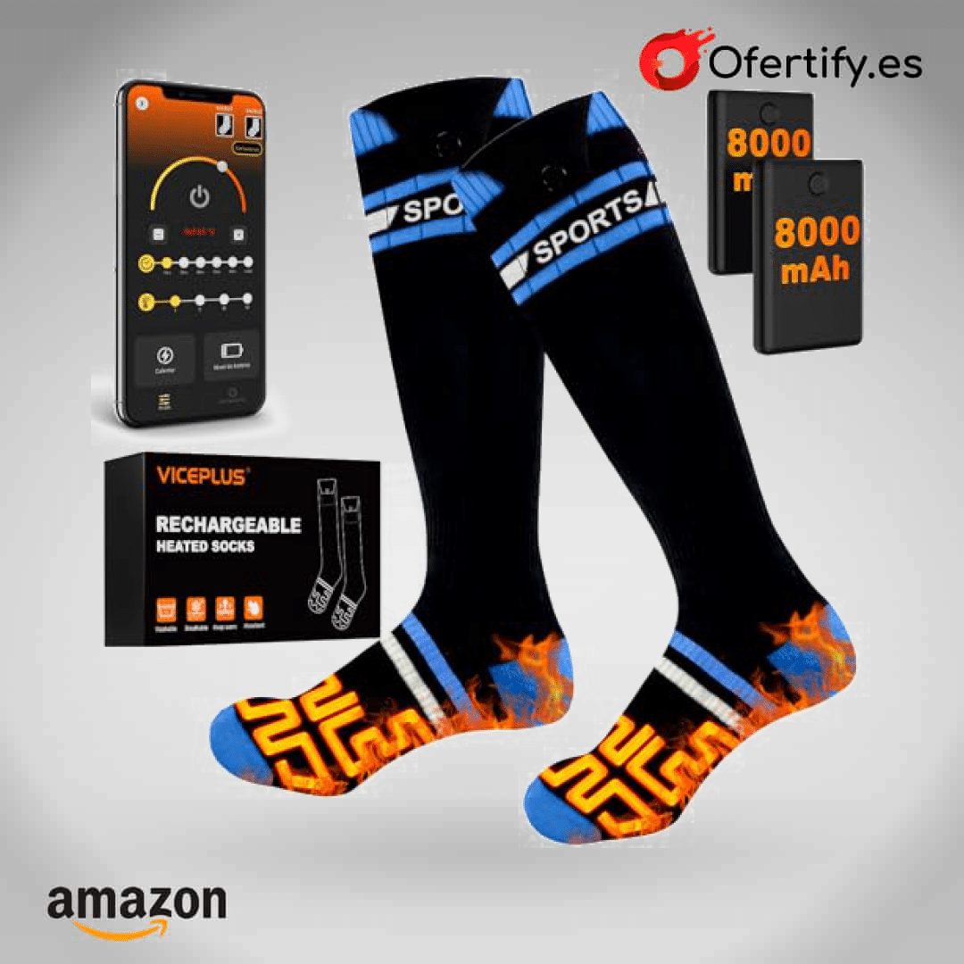 Calcetines calefactables recargables, controlados por aplicación, ideales para esquiar. | Ofertify