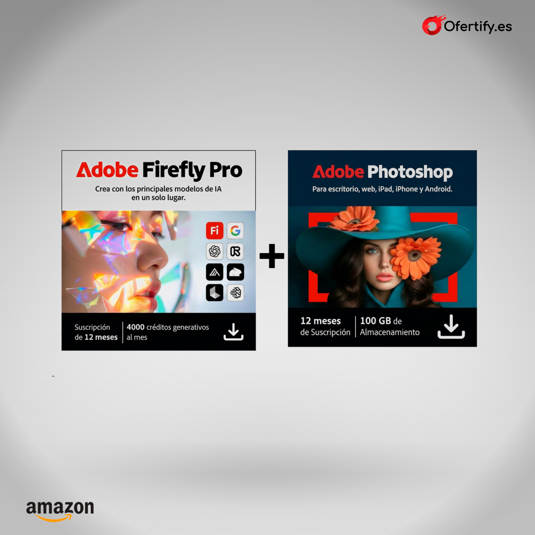 Adobe Photoshop y Firefly Pro: edición fotográfica e IA creativa, suscripción anual. | Ofertify
