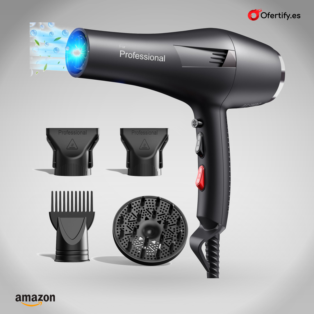 Secador iónico profesional: rápido, sin encrespamiento, multiaccesorios, potente. | Ofertify