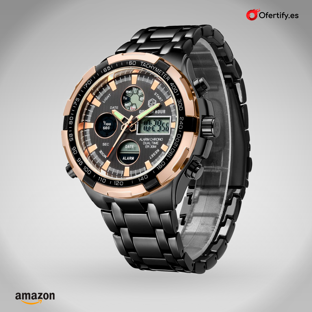 Reloj robusto acero inoxidable resistente al agua, ideal actividades exteriores. | Ofertify