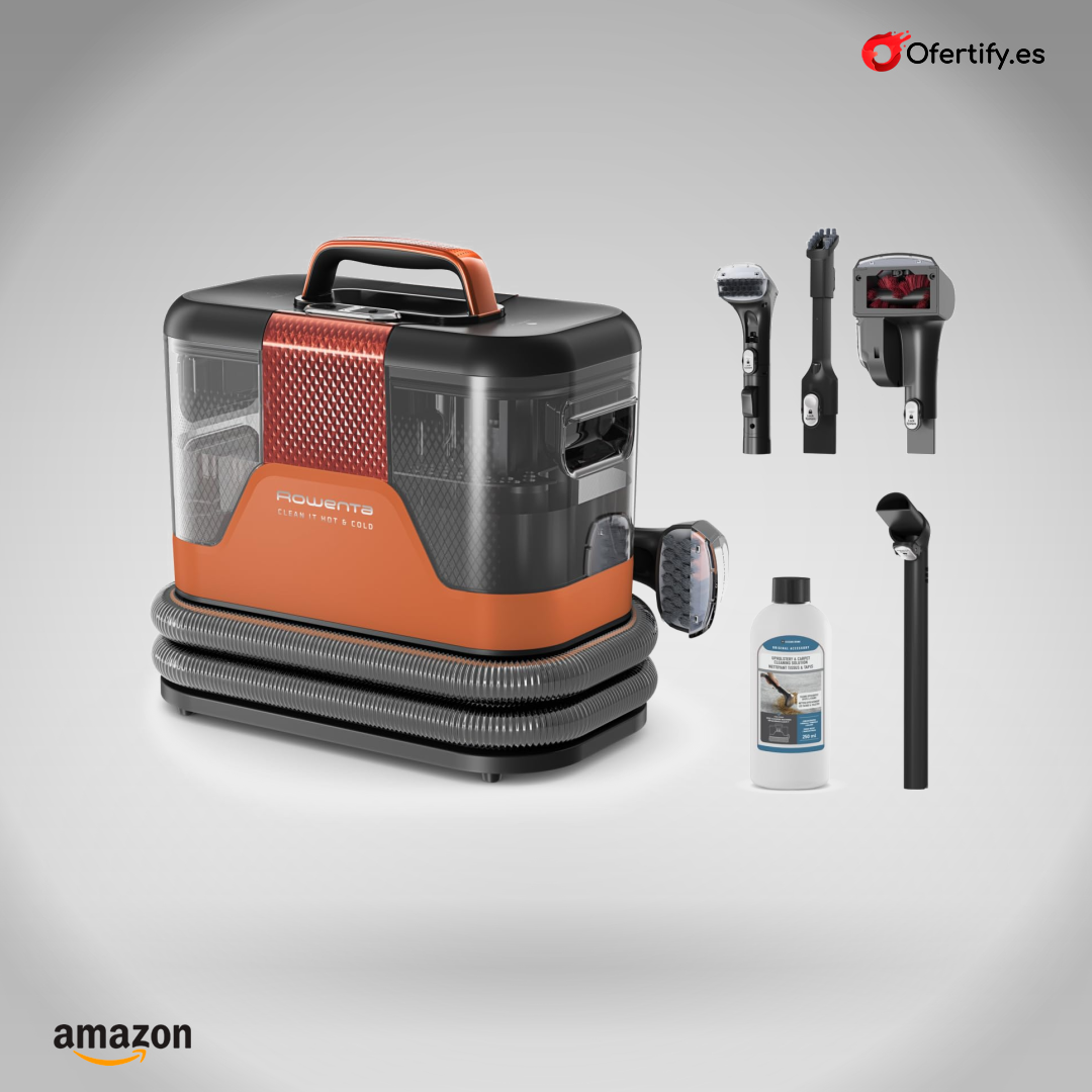Aspiradora tapicerías 1150W naranja, 5 accesorios, elimina manchas eficientemente. | Ofertify