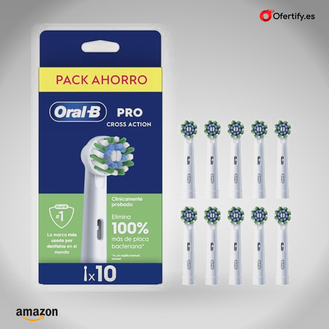 Cabezales originales Oral‑B CrossAction, blancos, 10 unidades, limpieza superior | Ofertify