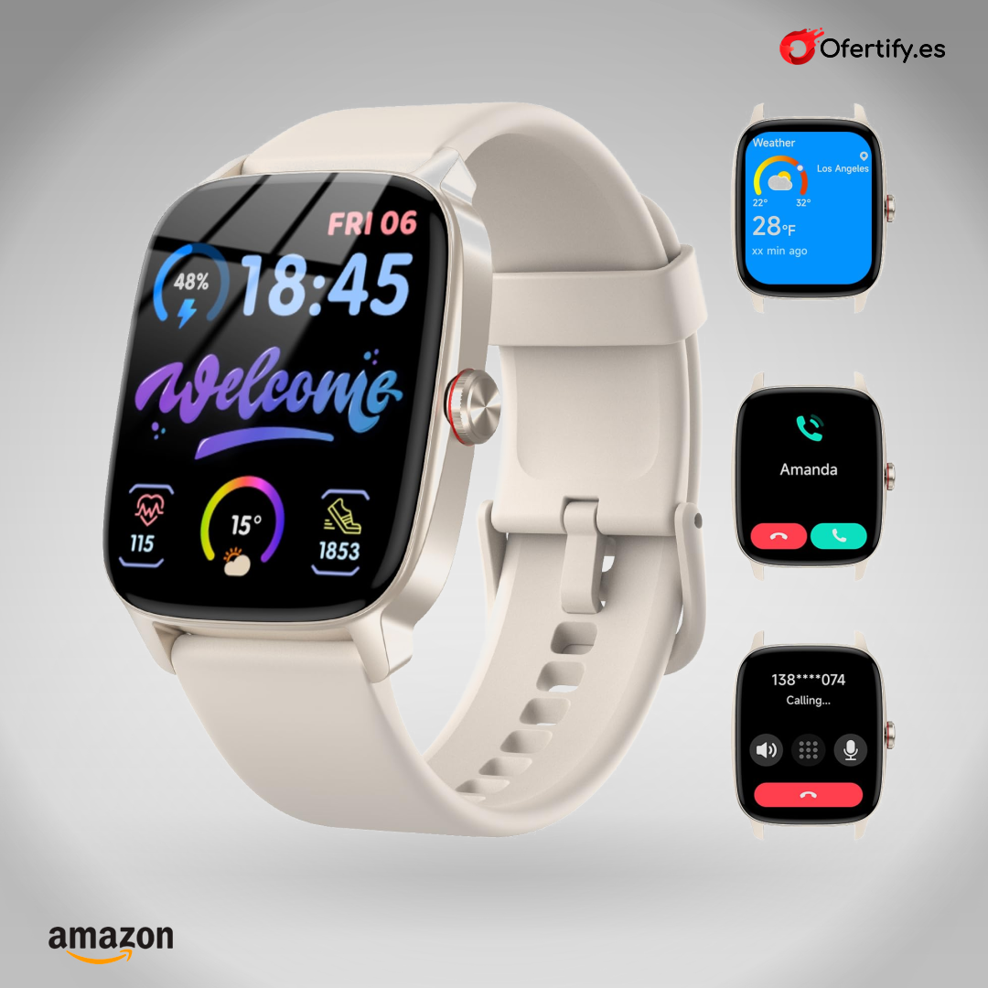 Reloj inteligente unisex con llamadas, pulsómetro, SpO2, notificaciones inteligentes | Ofertify