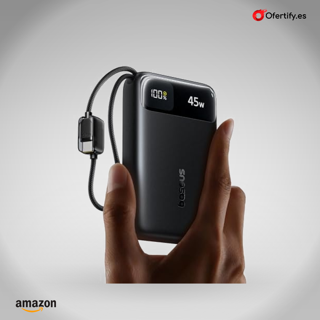 Batería externa Baseus FC11 de 20.000 mAh, carga rápida 45W, cables USB-C integrados. | Ofertify