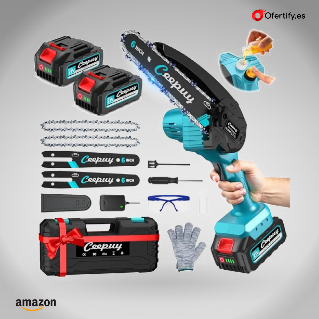 Motosierra inalámbrica portátil de seis pulgadas, ideal para podar árboles y jardines. | Ofertify