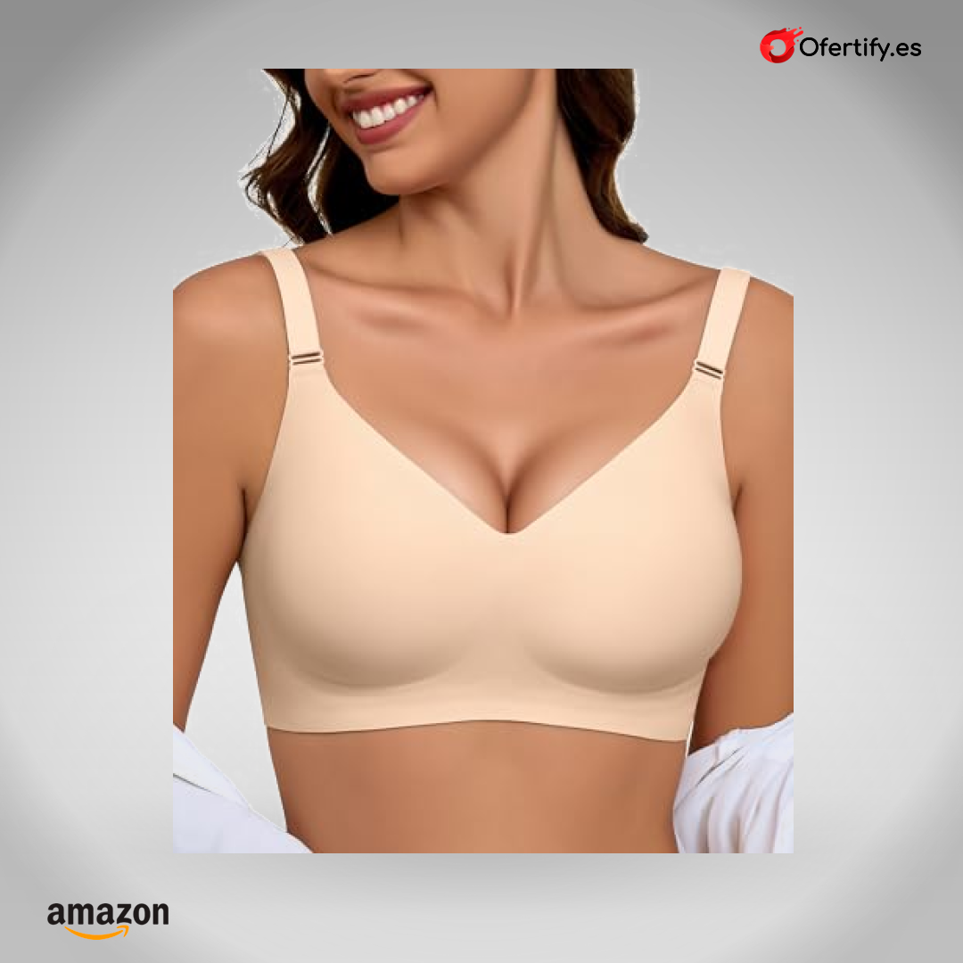 Sujetador femenino sin aros, cómodo, suave y sin costuras, ideal para uso diario. | Ofertify