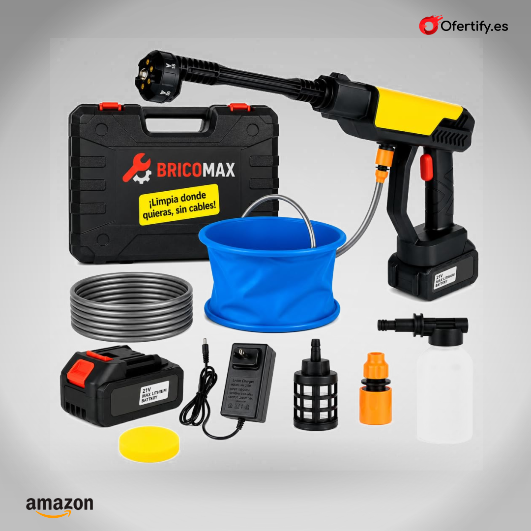 Hidrolimpiadora inalámbrica 48V con esponja y cubo, ideal para coches, jardines. | Ofertify