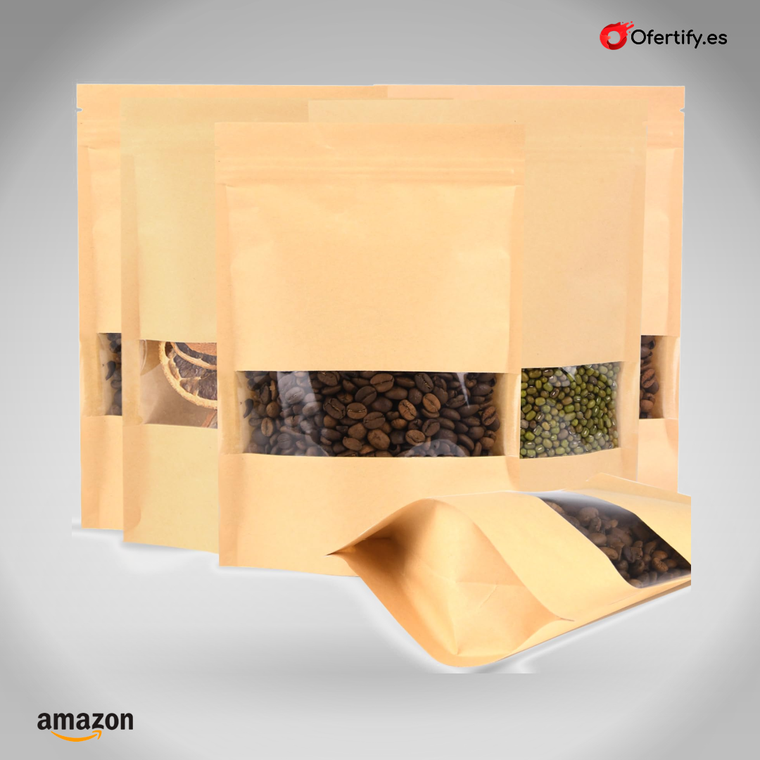 Bolsas kraft SWIHELP con ventana, 200 unidades, ideales para frutos secos, dulces y café. | Ofertify