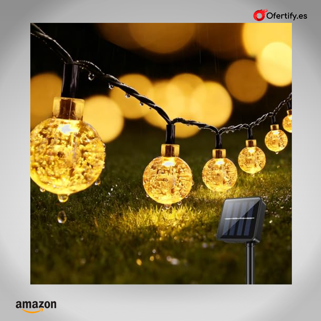 Guirnalda solar impermeable de 13 metros y 60 LED, ocho modos, luz cálida para jardín y celebraciones. | Ofertify