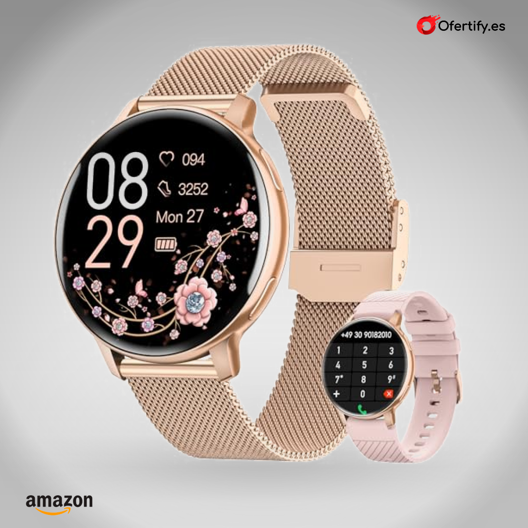 Reloj inteligente Oliimptek para mujer, compatible con Android e iOS, elegante acabado oro rosa, ideal para regalar. | Ofertify