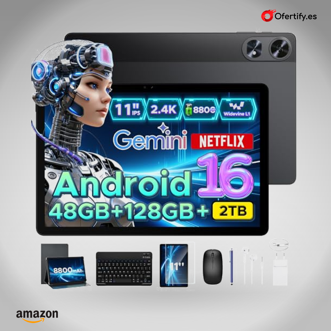 Tableta POPUX P11 Pro de 11 pulgadas, pantalla 2.4K 90Hz, 48GB RAM, 128GB almacenamiento y batería 8800mAh. | Ofertify
