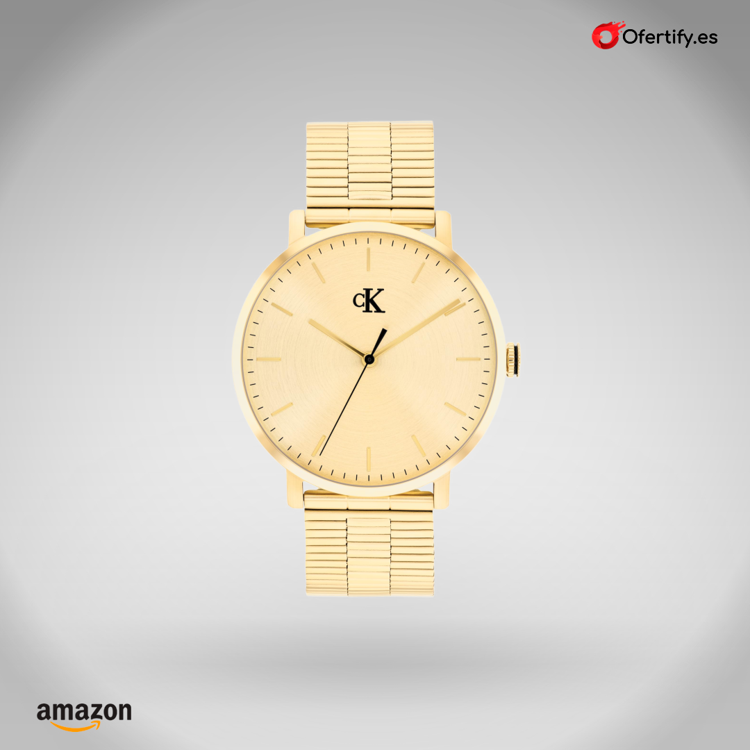 Elegante reloj Calvin Klein de cuarzo, tres manecillas y resistente correa de acero inoxidable. | Ofertify