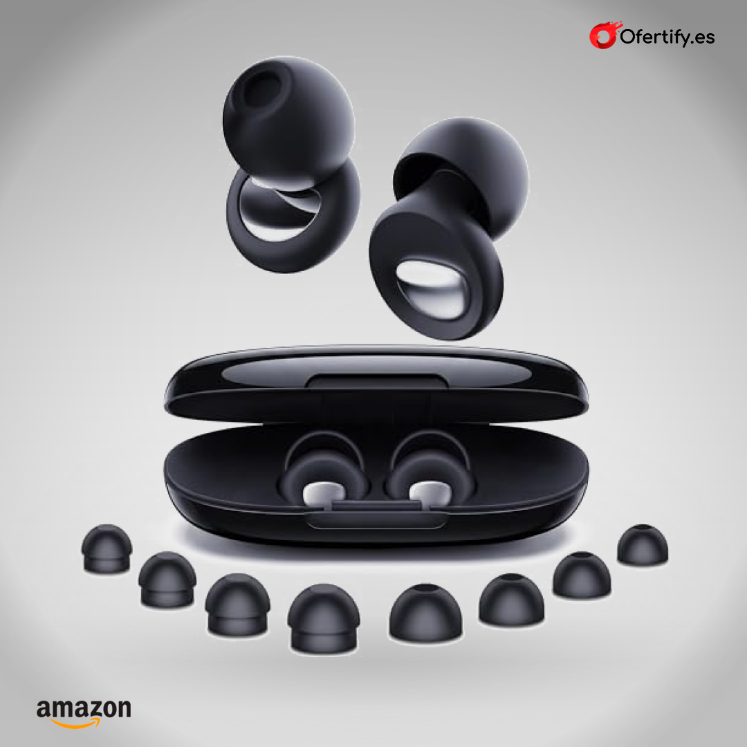 Tapones de silicona negros que reducen hasta 46 dB el ruido para dormir cómodamente. | Ofertify
