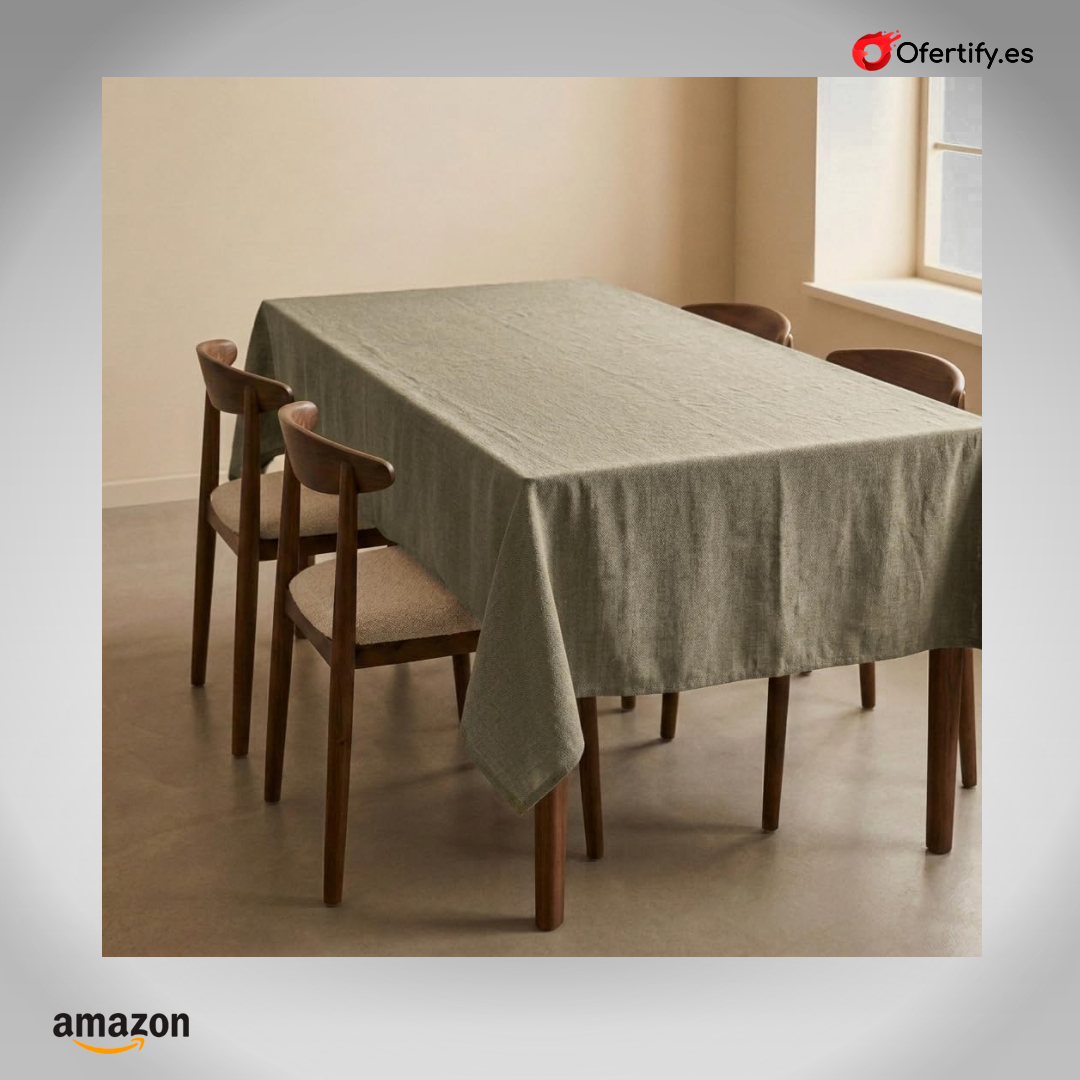 Mantel verde antimanchas, impermeable y extrasuave, de algodón para mesa rectangular. | Ofertify