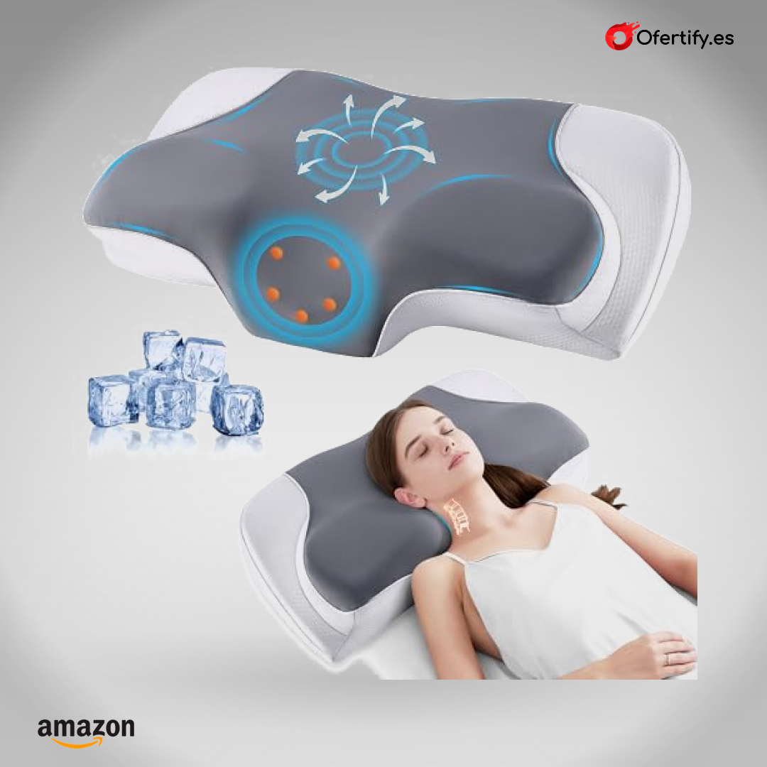 Almohada cervical viscoelástica ergonómica, ofrece soporte ortopédico para dormir de lado o boca arriba. | Ofertify